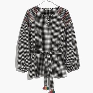 Madewell Smocked Gingham Top, XS